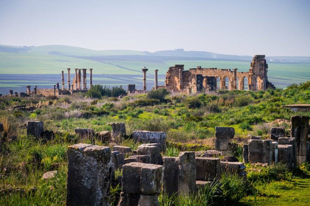 Ancient ruins of Volubilis under a bright sky